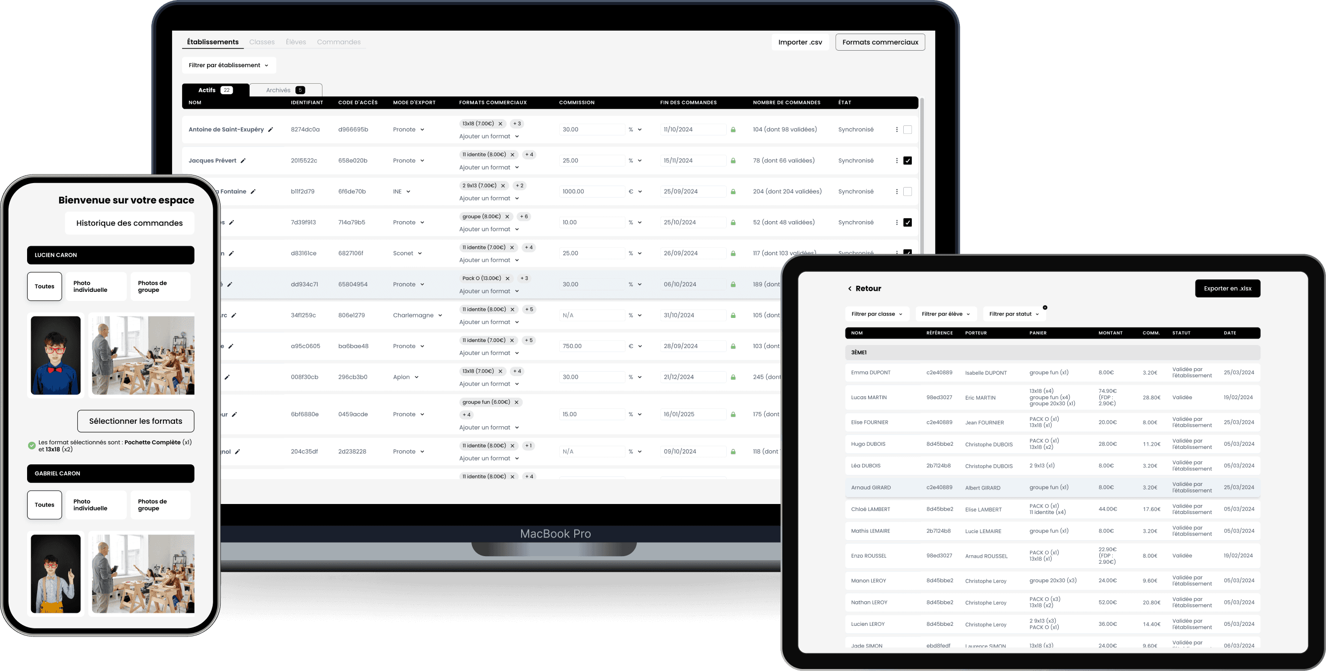 Capture d'écran du logiciel et des interfaces web